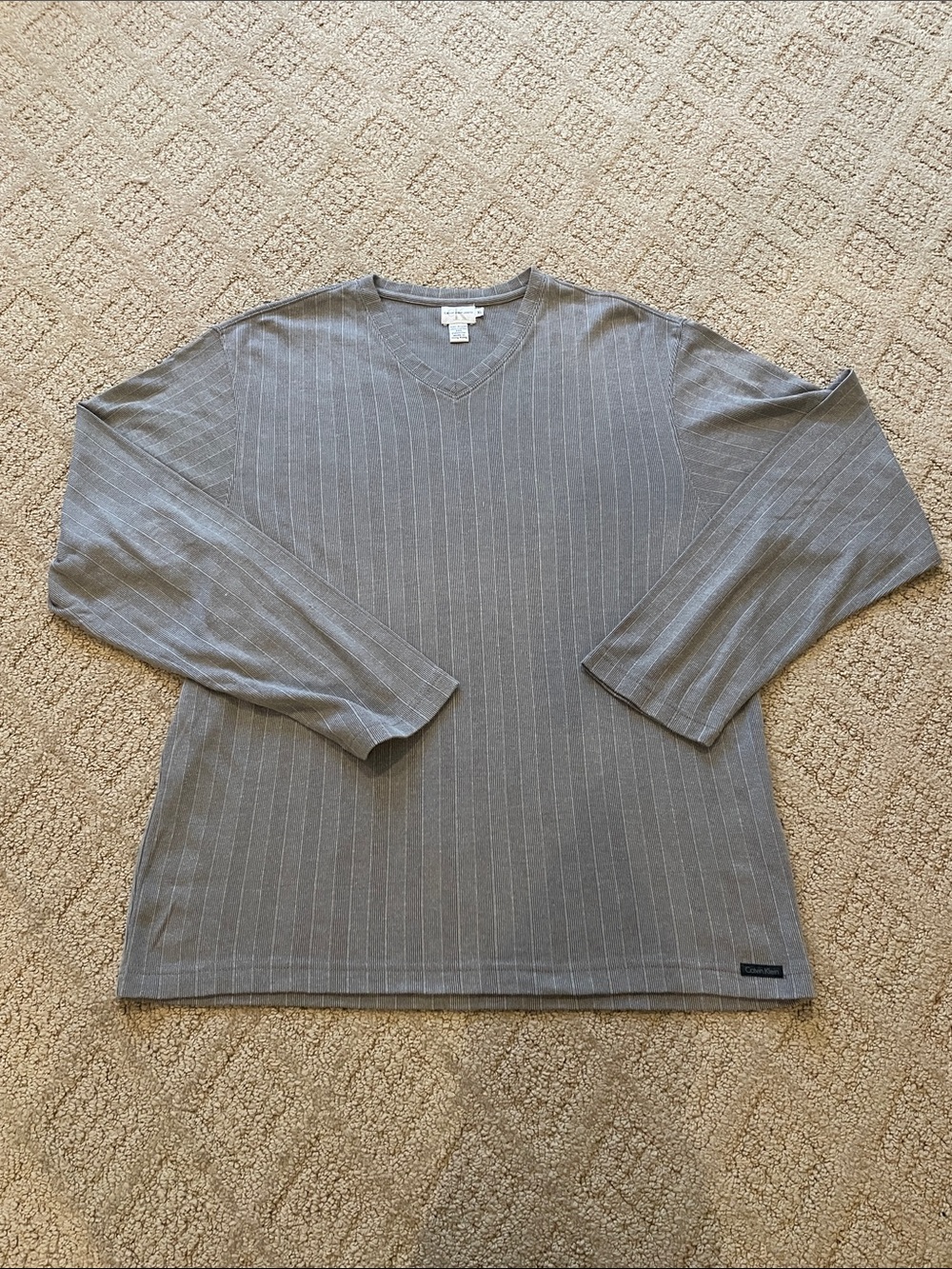 Calvin Klein Light Gray Pinstripe V-Neck Sweater